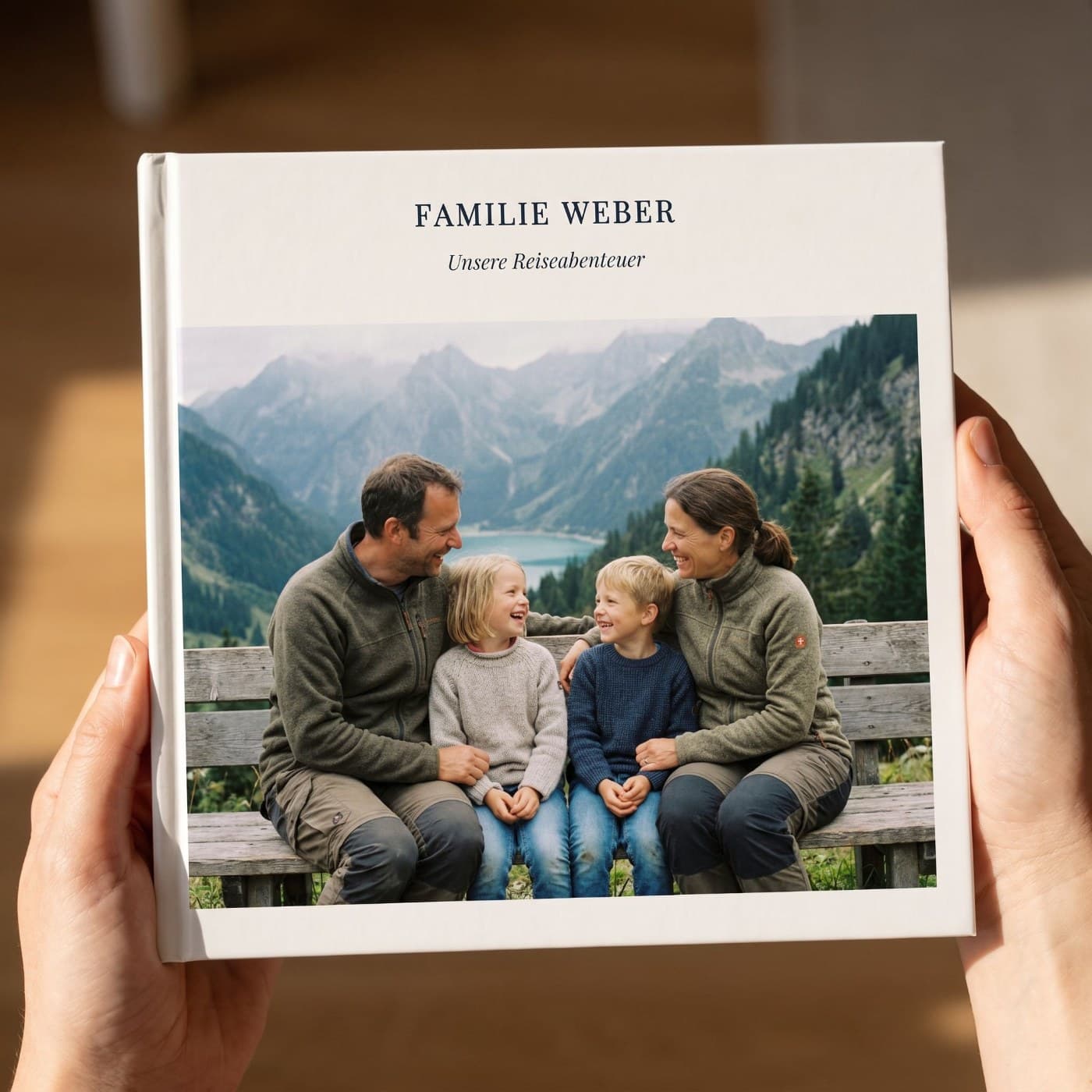 “Familienreise” in twee handen, close-up van de omslag