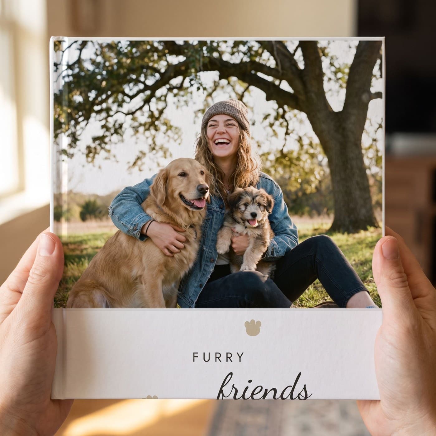 „Furry Friends" in zwei Händen, Nahaufnahme des Umschlags