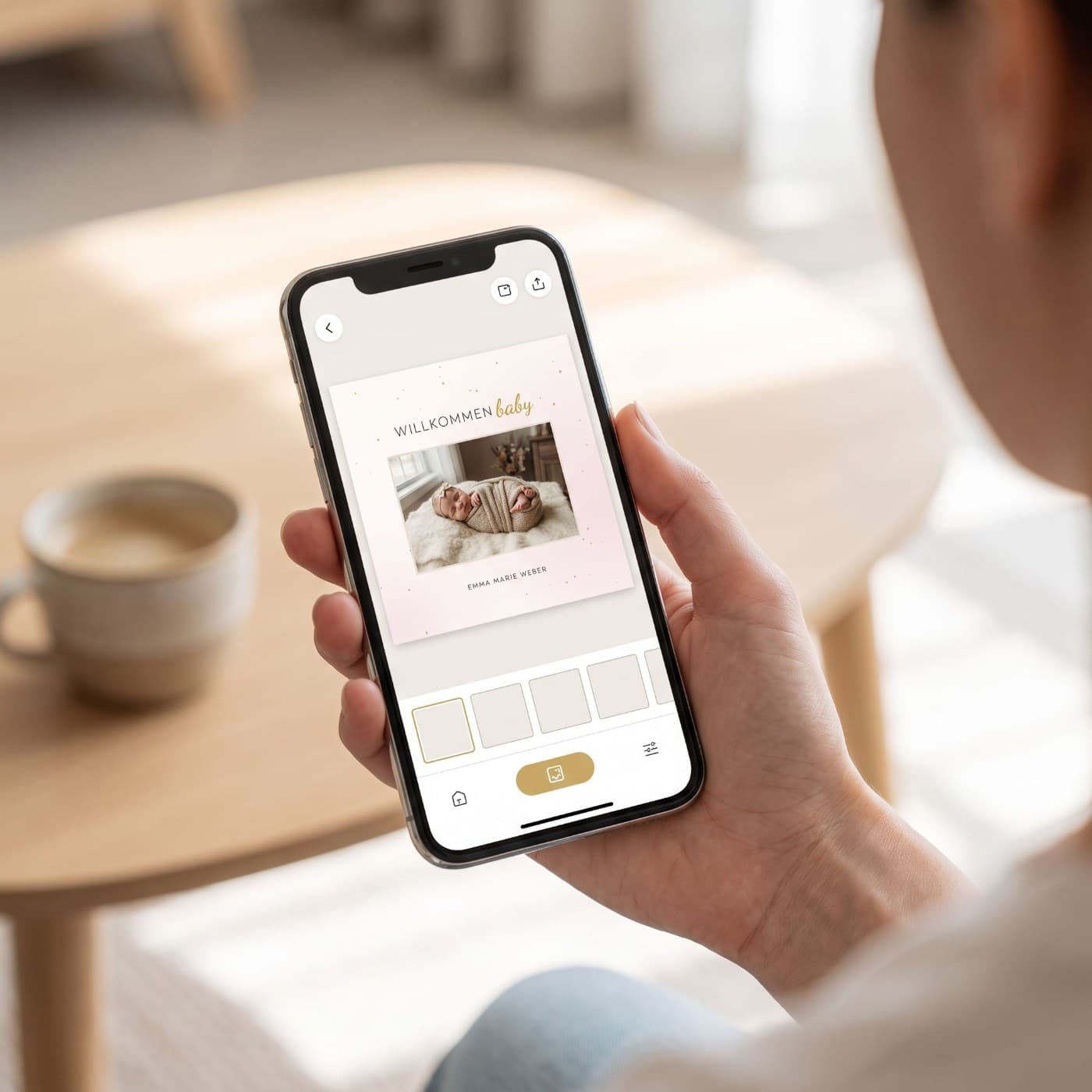 „Willkommen Baby" wird am Handy gestaltet