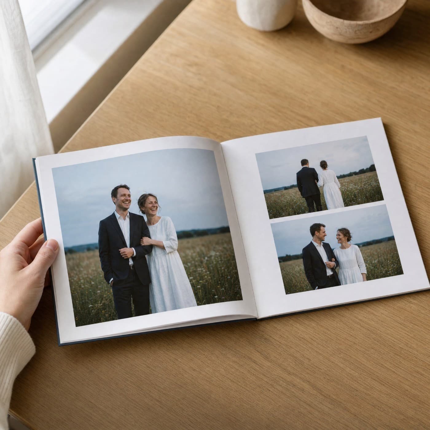 „Mr. & Mrs." aufgeschlagen — fertiges Seitenlayout