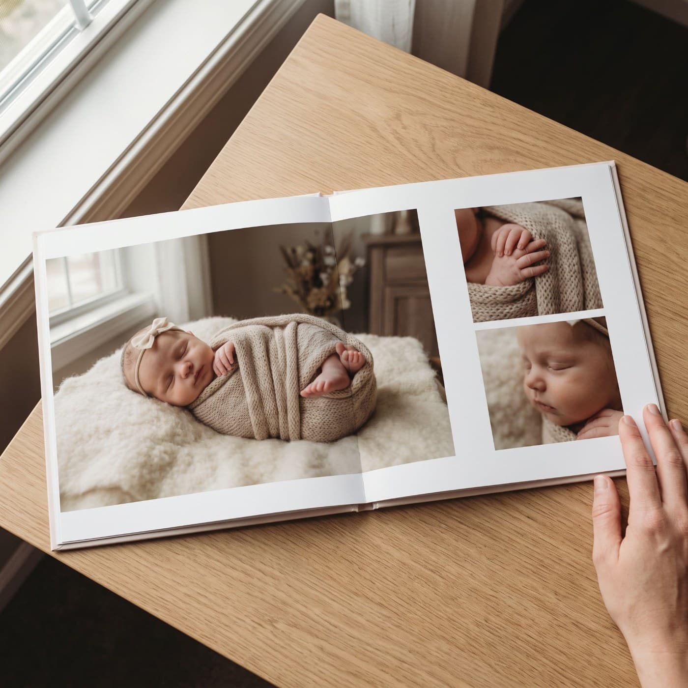 „Willkommen Baby" aufgeschlagen — fertiges Seitenlayout
