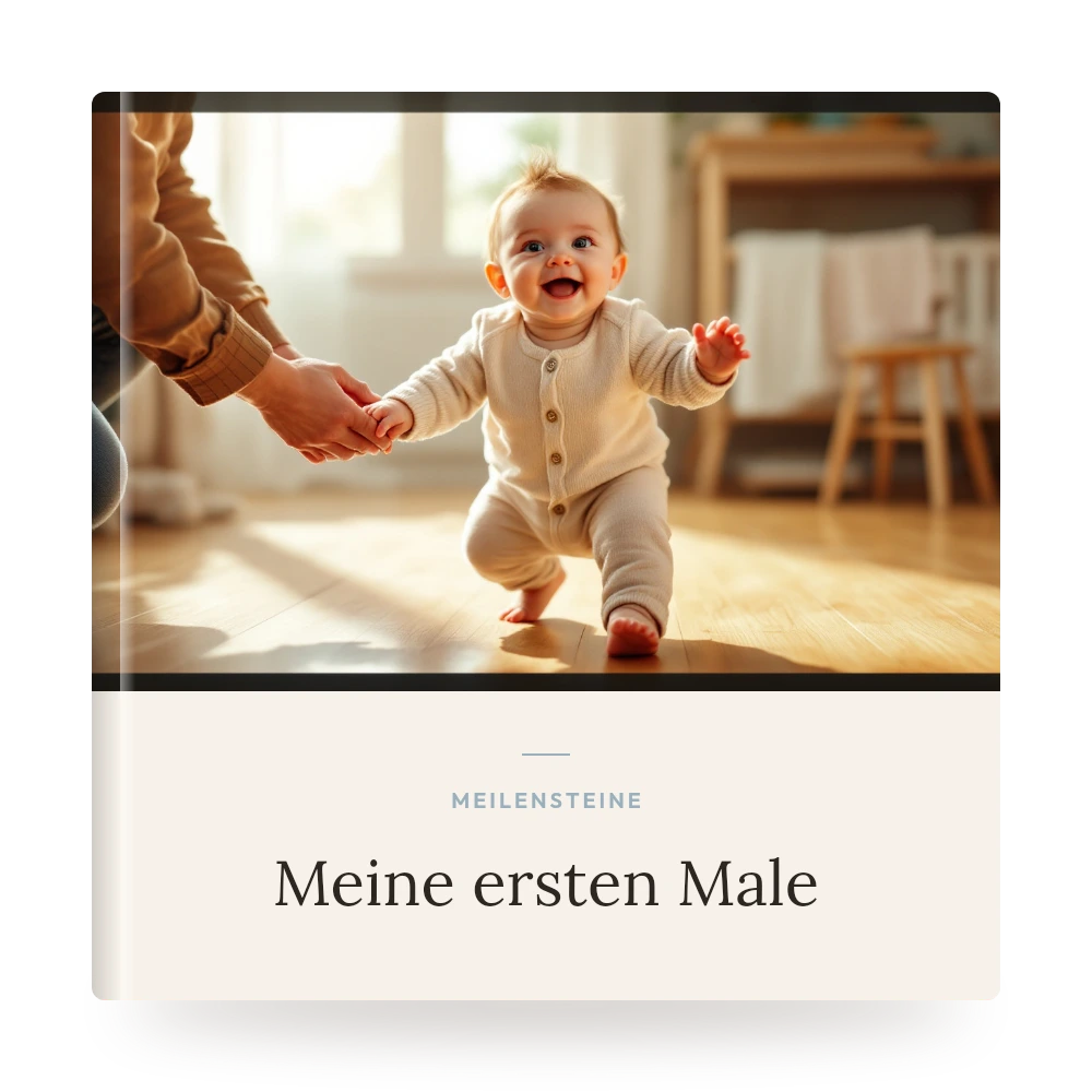 Baby-Meilensteine-Fotobuch – Beispiel-Cover mit eigenem Foto und Titel