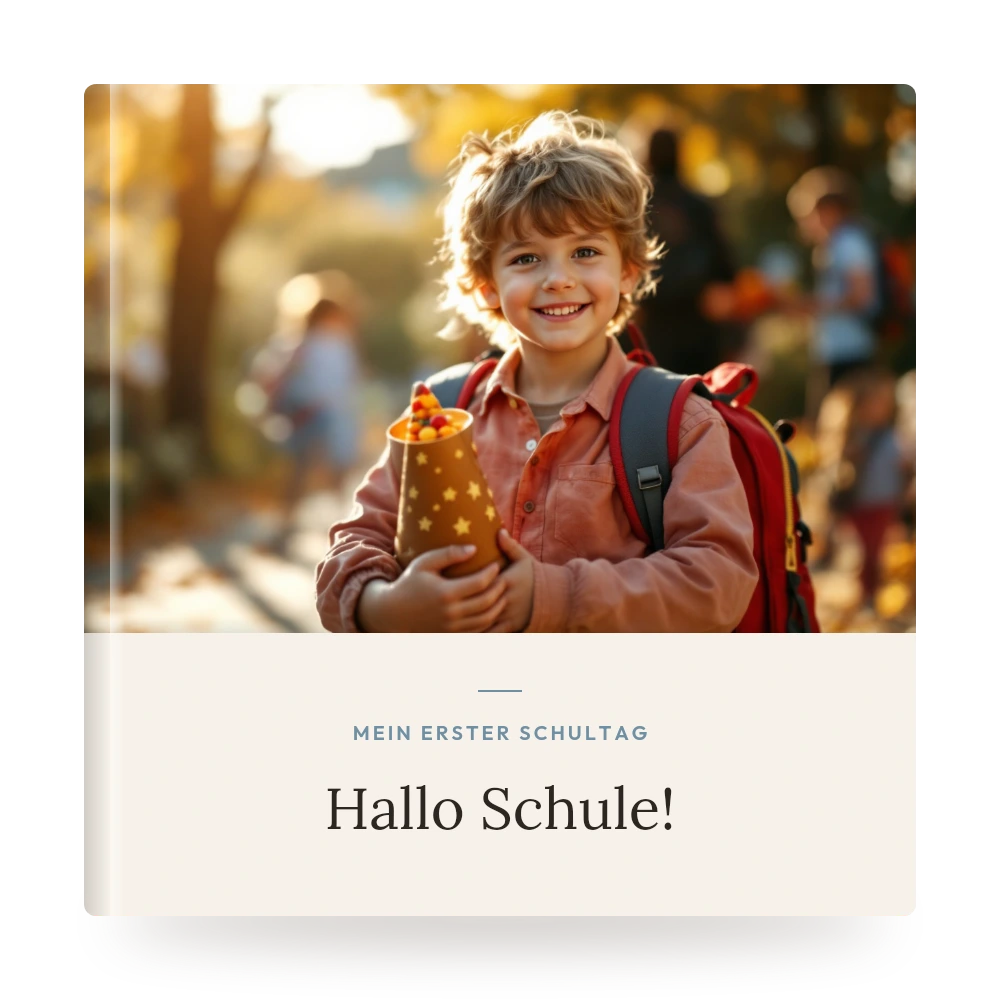Einschulungs-Fotobuch – Beispiel-Cover mit eigenem Foto und Titel
