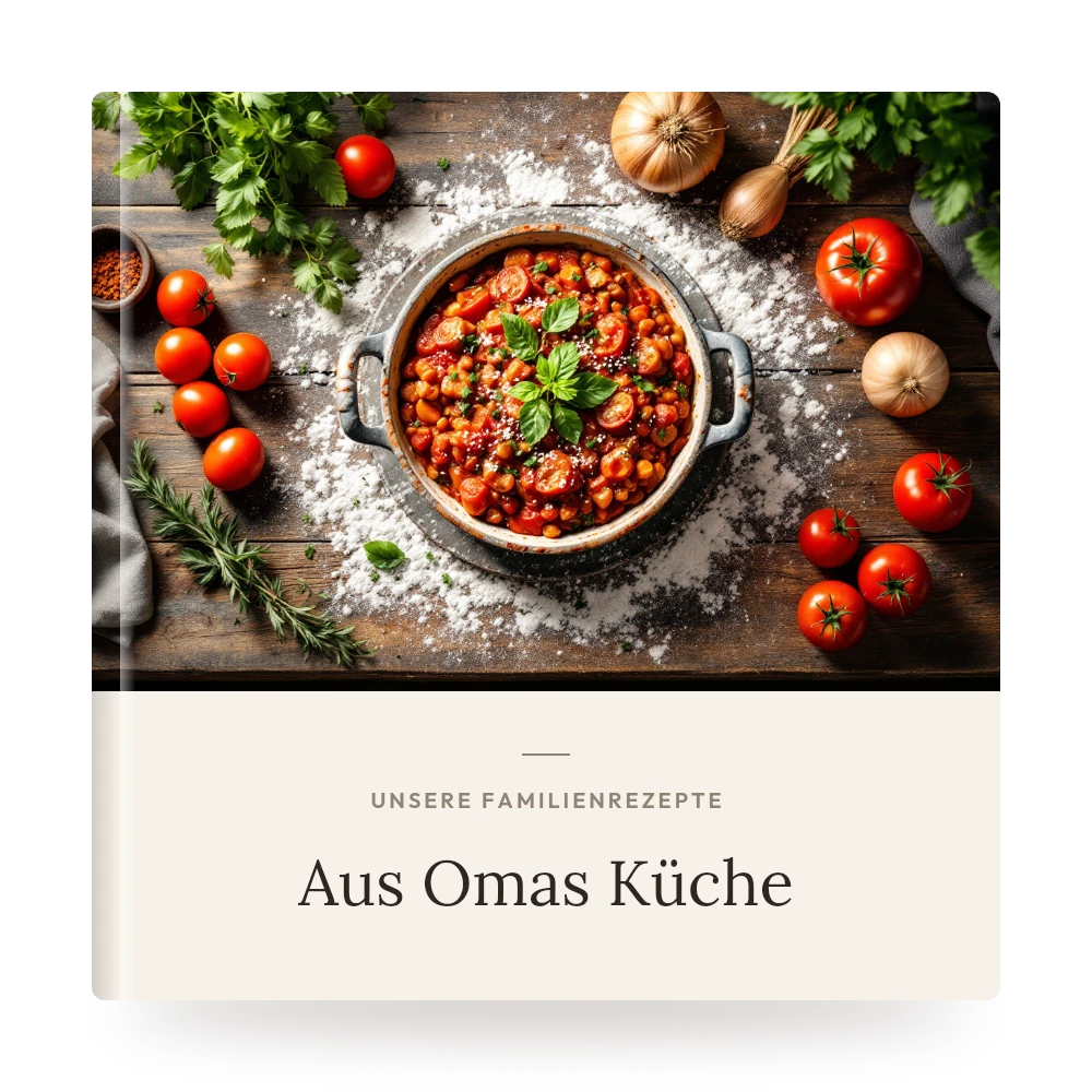 Familienrezepte-Kochbuch – Beispiel-Cover mit eigenem Foto und Titel