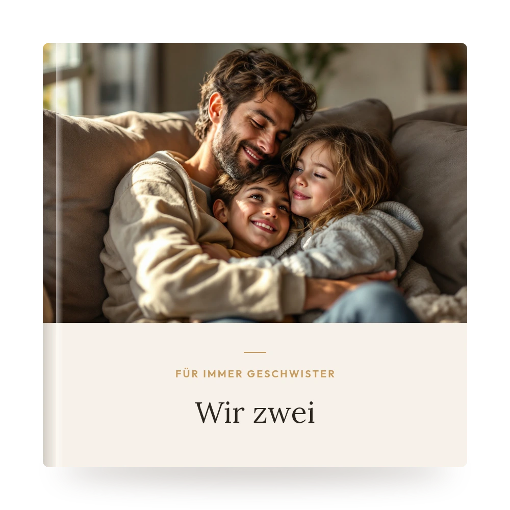 Geschwister-Fotobuch – Beispiel-Cover mit eigenem Foto und Titel