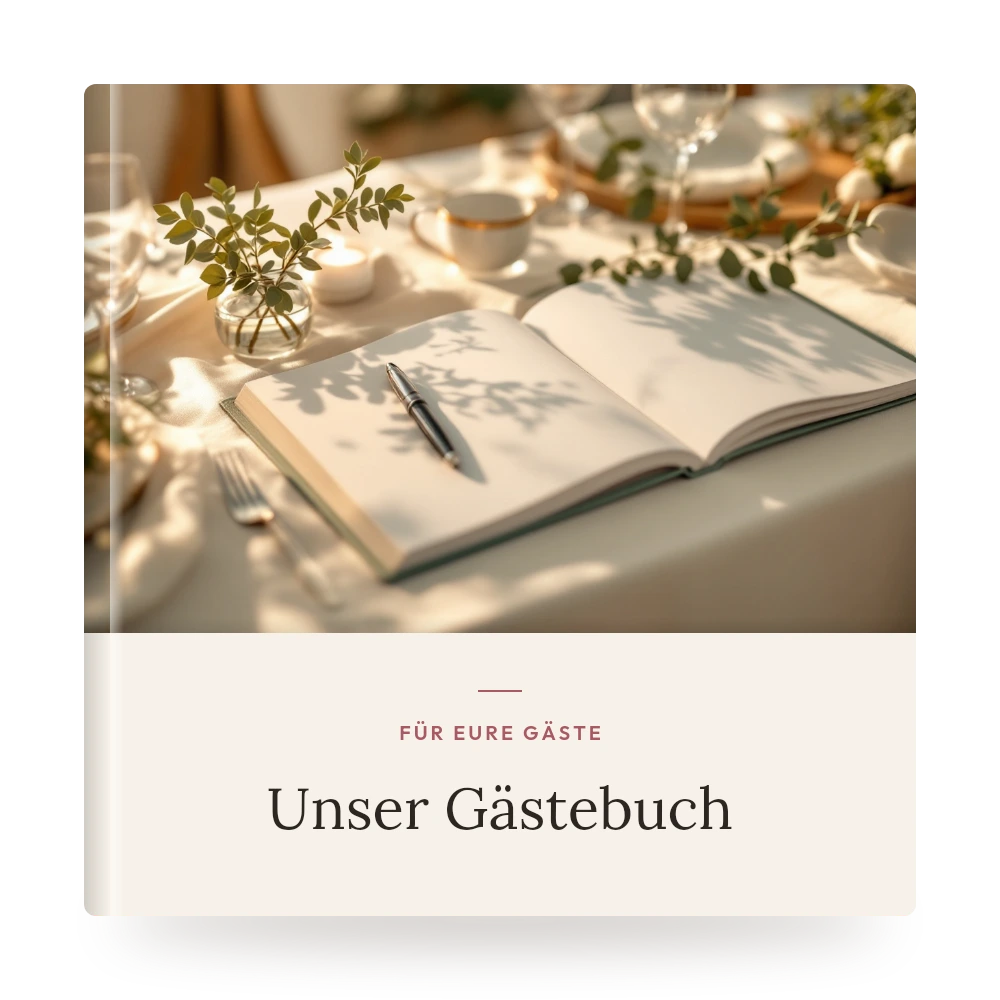 Hochzeitsgästebuch – Beispiel-Cover mit eigenem Foto und Titel