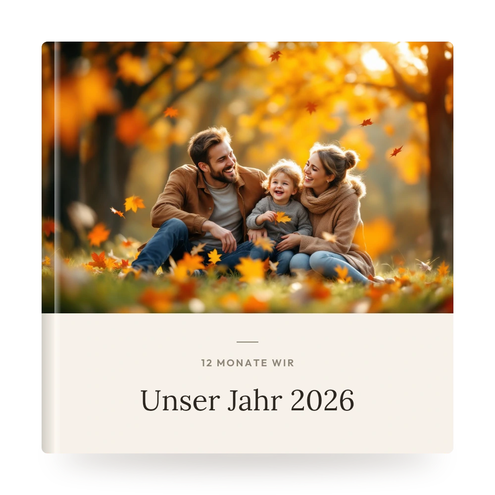 Jahresrückblick-Fotobuch – Beispiel-Cover mit eigenem Foto und Titel