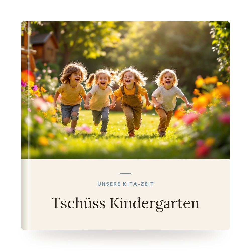 Kita-Abschied-Fotobuch – Beispiel-Cover mit eigenem Foto und Titel