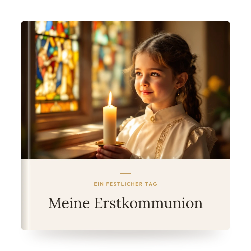 Kommunion-Fotobuch – Beispiel-Cover mit eigenem Foto und Titel