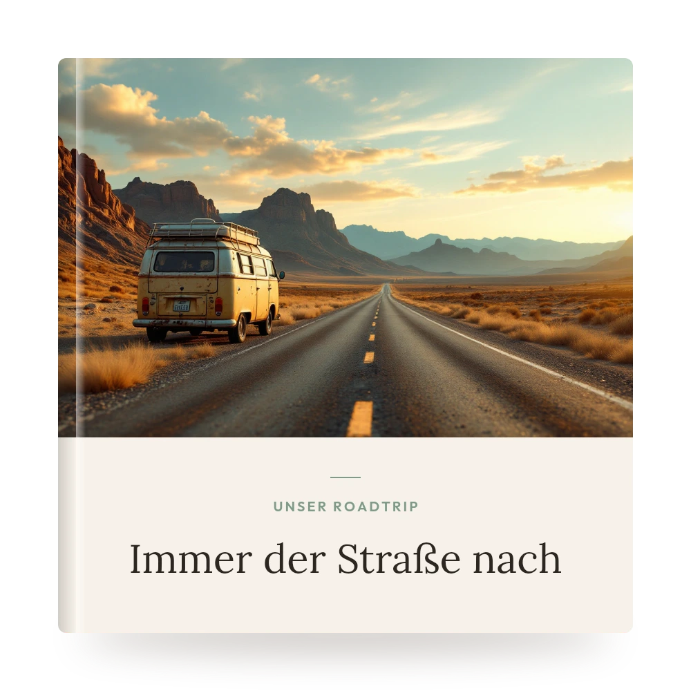 Roadtrip-Fotobuch – Beispiel-Cover mit eigenem Foto und Titel