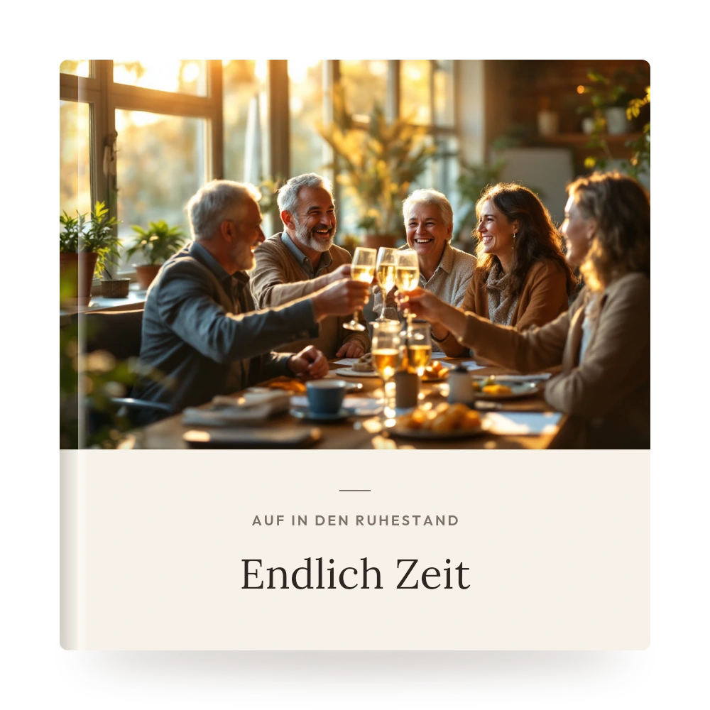 Ruhestands-Fotobuch – Beispiel-Cover mit eigenem Foto und Titel