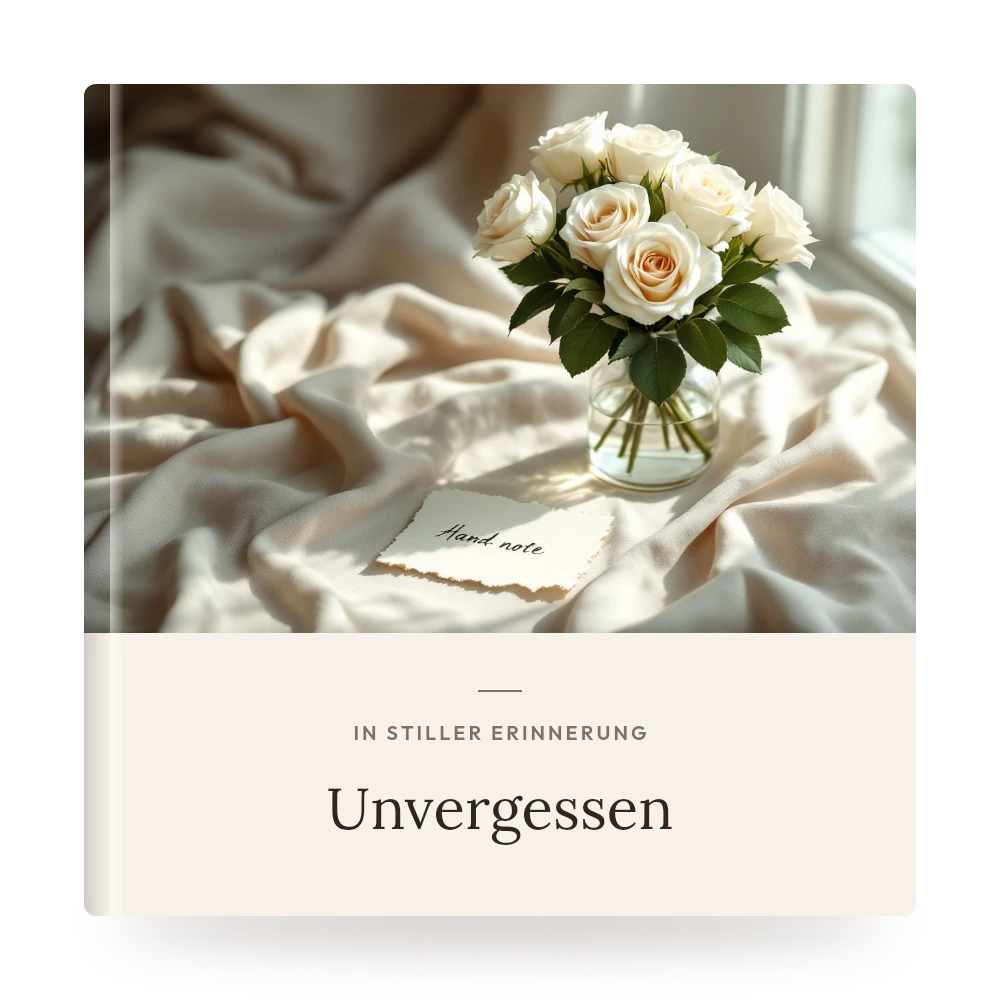 Trauer-Fotobuch – Beispiel-Cover mit eigenem Foto und Titel