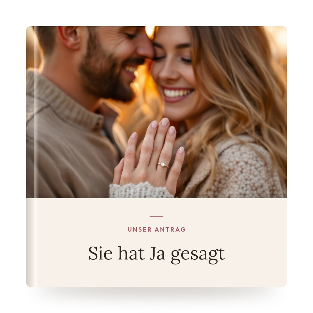 Verlobungsfotobuch – Beispiel-Cover mit eigenem Foto und Titel