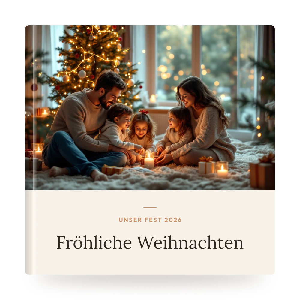 Weihnachts-Fotobuch – Beispiel-Cover mit eigenem Foto und Titel