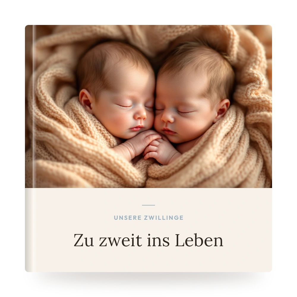 Zwillings-Fotobuch – Beispiel-Cover mit eigenem Foto und Titel